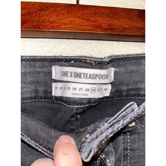 One X Oneteaspoon Freebird II Y2K Grunge Gray Distressed Fitted Short Rise Jeans - Picture 5 of 7